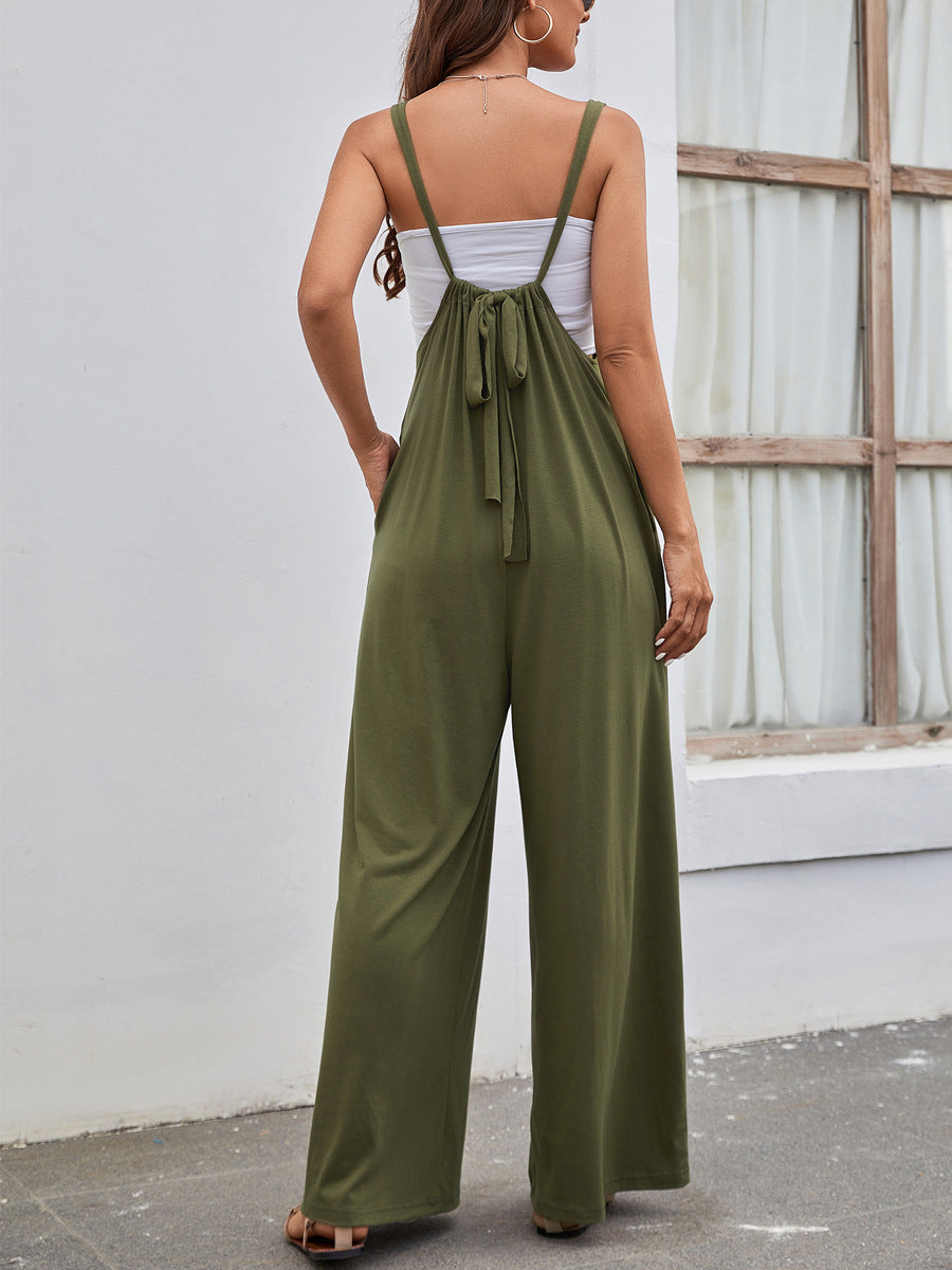 Strap High Waist Casual Wide Leg Jumpsuit Women dealsniper-net