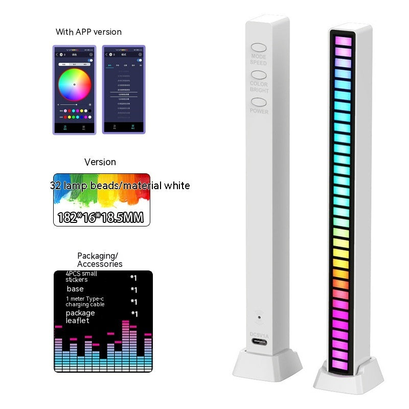 Led Sound Control Light Bar RGB Ambient Pickup Rhythm Lamp Music House DealSniper.net 32 Lights White APP 5V Built In Battery Style