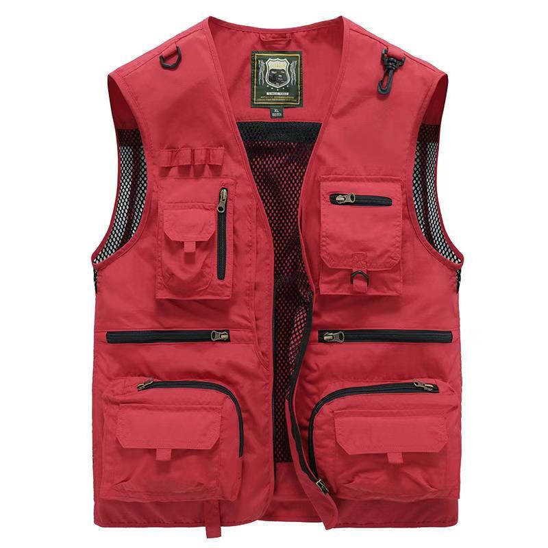 14 Pockets Summer New Men US Tactical Hiking Fishing Vest Men Gym From House Red 5XL