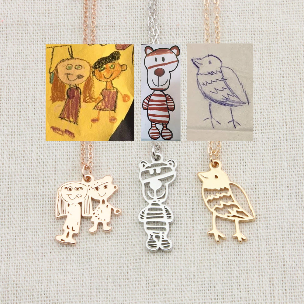 Custom Kids Drawing Painting Necklace Stainless Steel Jewelry dealsniper-net Gold Bracelet