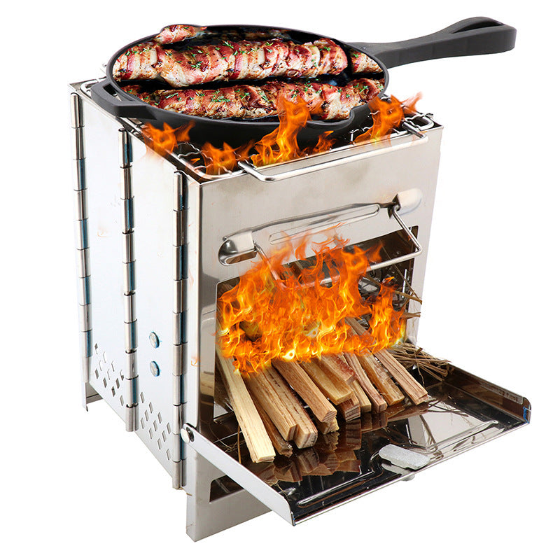 Lightweight Camping Wood Stove Adjustable Folding Wood Stove Outdoor DealSniper.net Silver