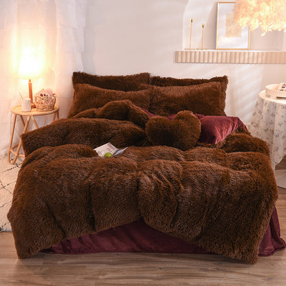 Luxury Thick Fleece Duvet Cover Winter Warm Bed Quilt Cover House dealsniper-net Coffee 1.5M