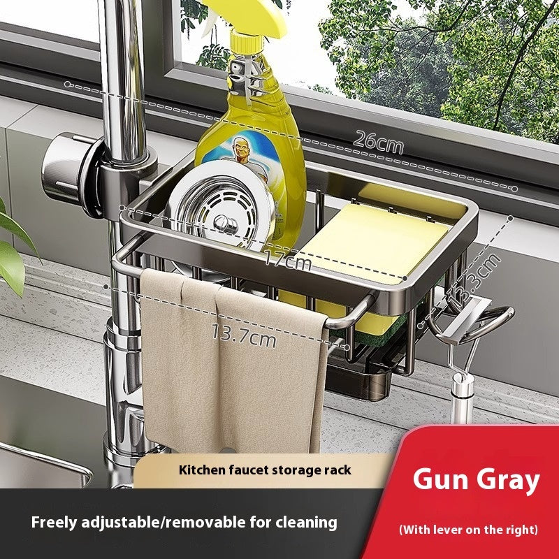 Kitchen Space Aluminum Sink Faucet Storage Rack Dishwasher Kitchen DealSniper.net Upgraded Gun Gray Right
