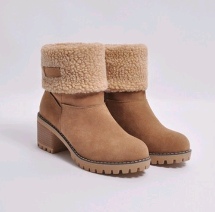 Mid-Tube Thick Heel Suede Snow Boots Women dealsniper-net Khaki 35