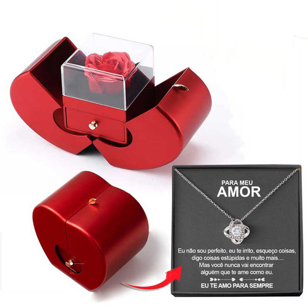 Fashion Jewelry Box Red Apple Christmas Gift Necklace Eternal Rose For Girl Mother's Day Valentine's Day Gifts With Artificial Flower Rose Flower Jewelry Box Jewelry dealsniper-net Necklace Silver Card Apple Box Spanish