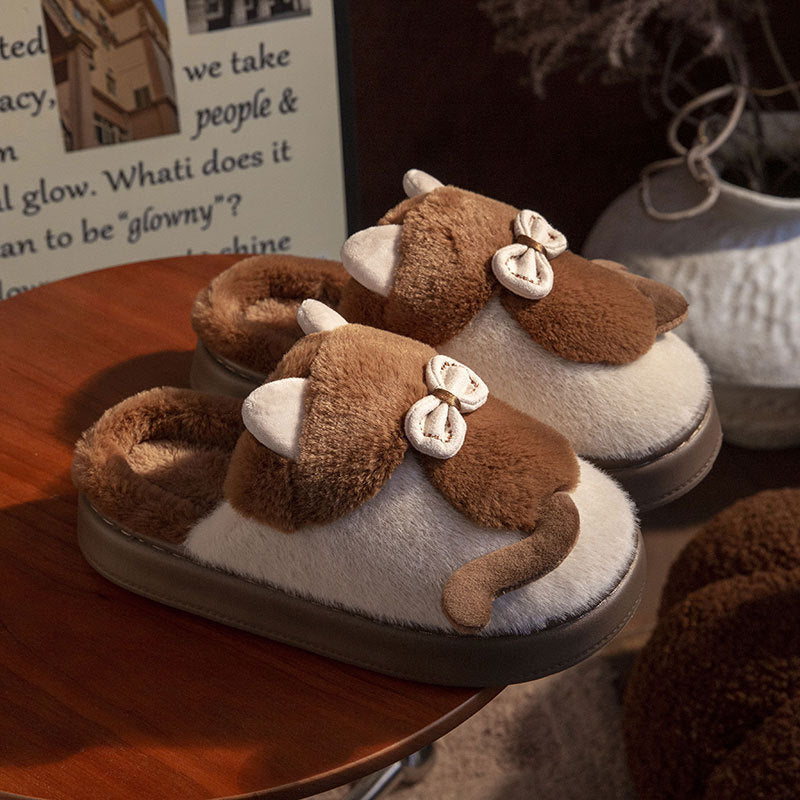 Cute Cat Slippers Fluffy Furry Women Home Platform Slippers Women DealSniper.net Beige 36to37