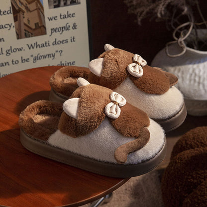 Cute Cat Slippers Fluffy Furry Women Home Platform Slippers Women DealSniper.net Beige 36to37