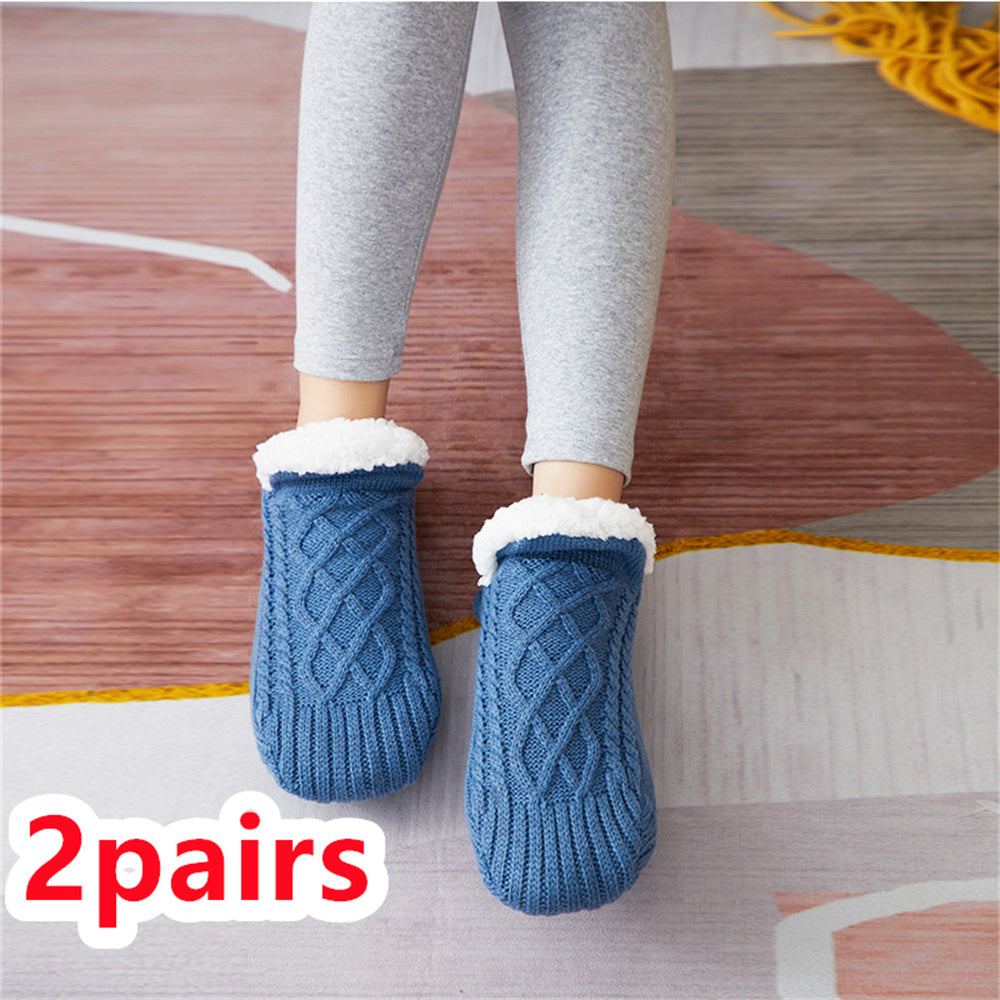 Winter Woolen Socks Women Thicken Warm Home Bedroom Socks Women dealsniper-net Blue 35to39 2pairs