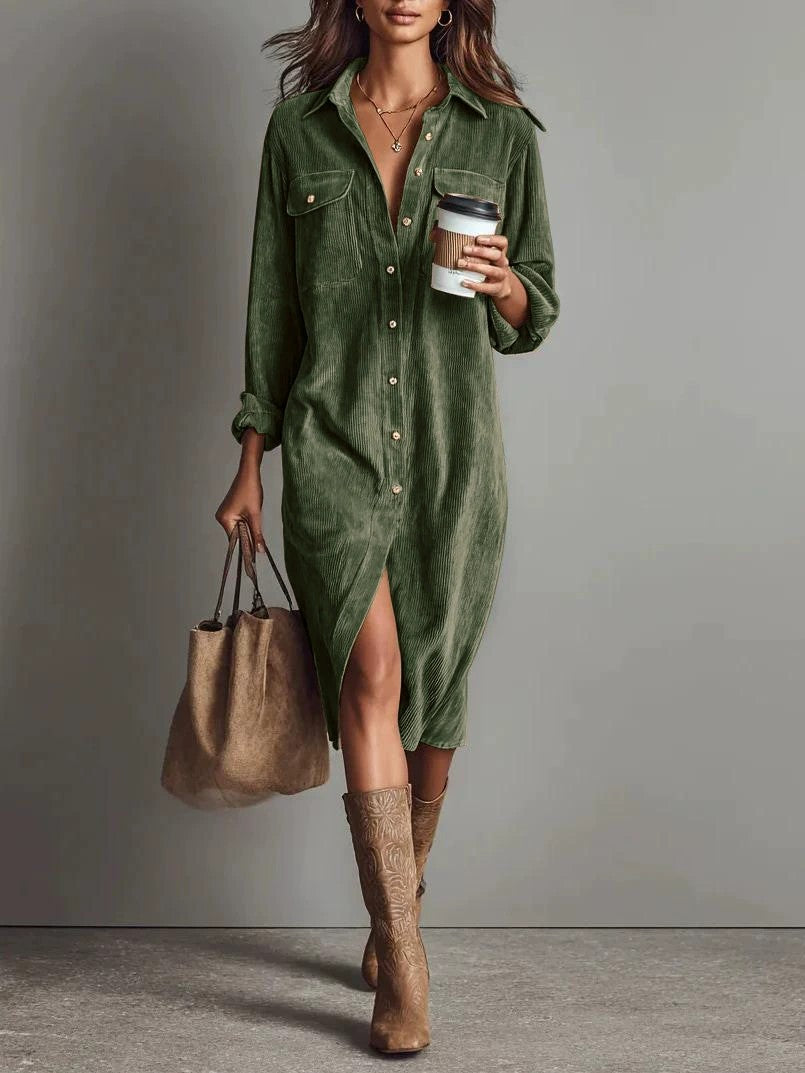 Turn-Down Collar Buttons Chic Casual Dress Women Gym From House
