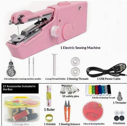 Handheld Mini Sewing Machine Set Hobby Gym From House Pink with USB sewing box set