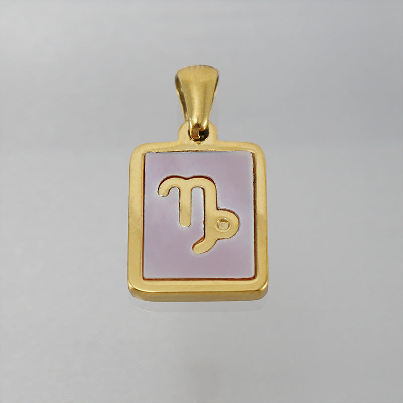 Stainless Steel Square Shell Zodiac Necklace Jewelry dealsniper-net Capricorn Pink