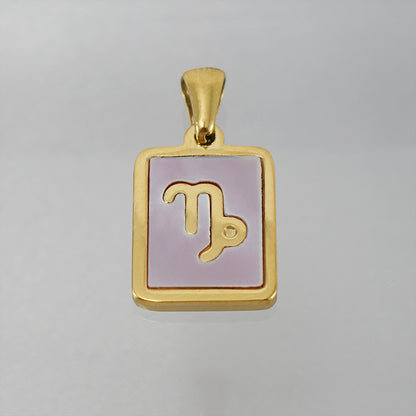 Stainless Steel Square Shell Zodiac Necklace Jewelry dealsniper-net Capricorn Pink