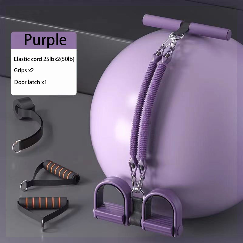 A Set Of Adjustable Resistance Tension Bands With Foot Pedals And Handles Sports Gym From House Purple 50LB