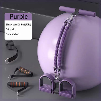A Set Of Adjustable Resistance Tension Bands With Foot Pedals And Handles Sports Gym From House Purple 50LB