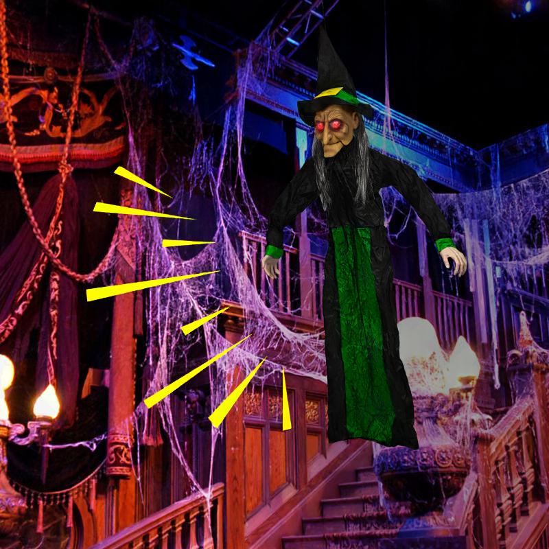 Horror Halloween Witch Hanging Ghost Electric Mouth Opening Sensor Holidays DealSniper.net