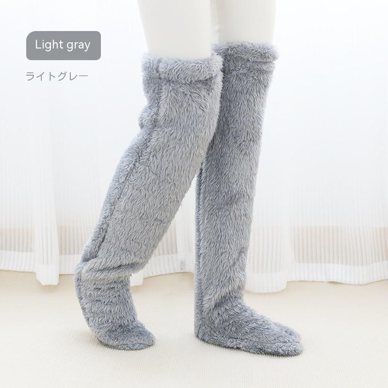 Over Knee High Fuzzy Long Socks Winter Warm Cold Leg Knee Joint Cold-proof Stockings Home Floor Sleeping Socks Men dealsniper-net Silver Gray Average Size