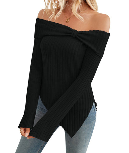 Women's Trendy Knit Ribbed Tops Bow Tie One Shoulder Women Gym From House Black L
