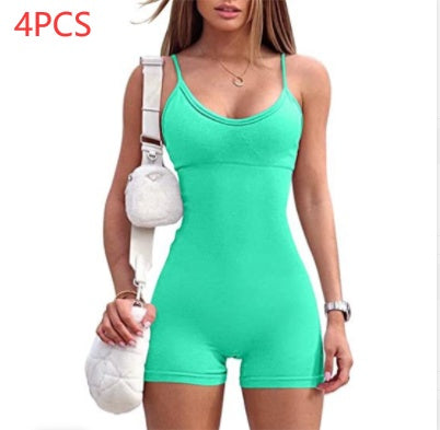 Spaghetti Strap Shorts Jumpsuit Sports Yoga Workout Tight