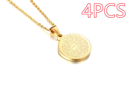 Stainless Steel Rhinestone Prayer English Scripture Pendant Jewelry dealsniper-net Gold 4PCS