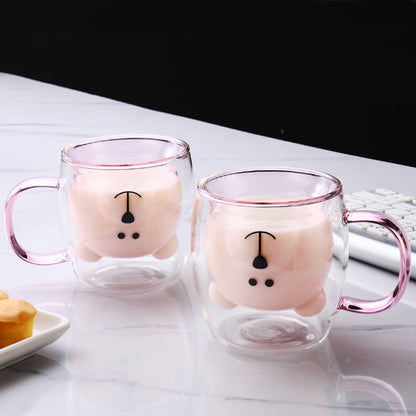 Creative Bear Double Coffee Milk Glass Cute Summer Kids Juicy Cup Kitchen dealsniper-net