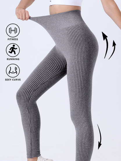 Leggings For Women Ribbed Seamless High Waisted Women dealsniper-net Grey L