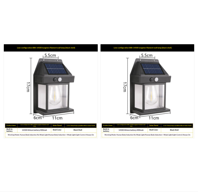 Outdoor Solar Tungsten Wall Light With Motion Sensor IP65 Outdoor DealSniper.net Black Style14500 2PCS