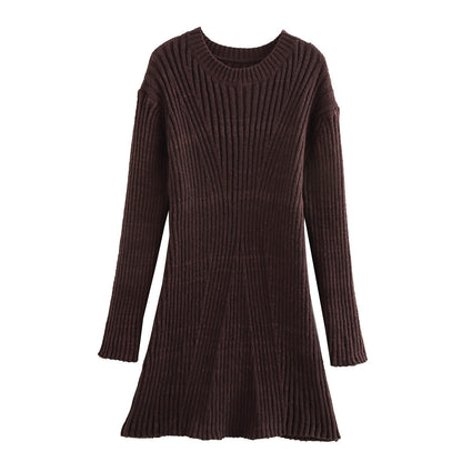 Fashion Solid Ribbed Knitted Dress Fall And Winter Slim-fit