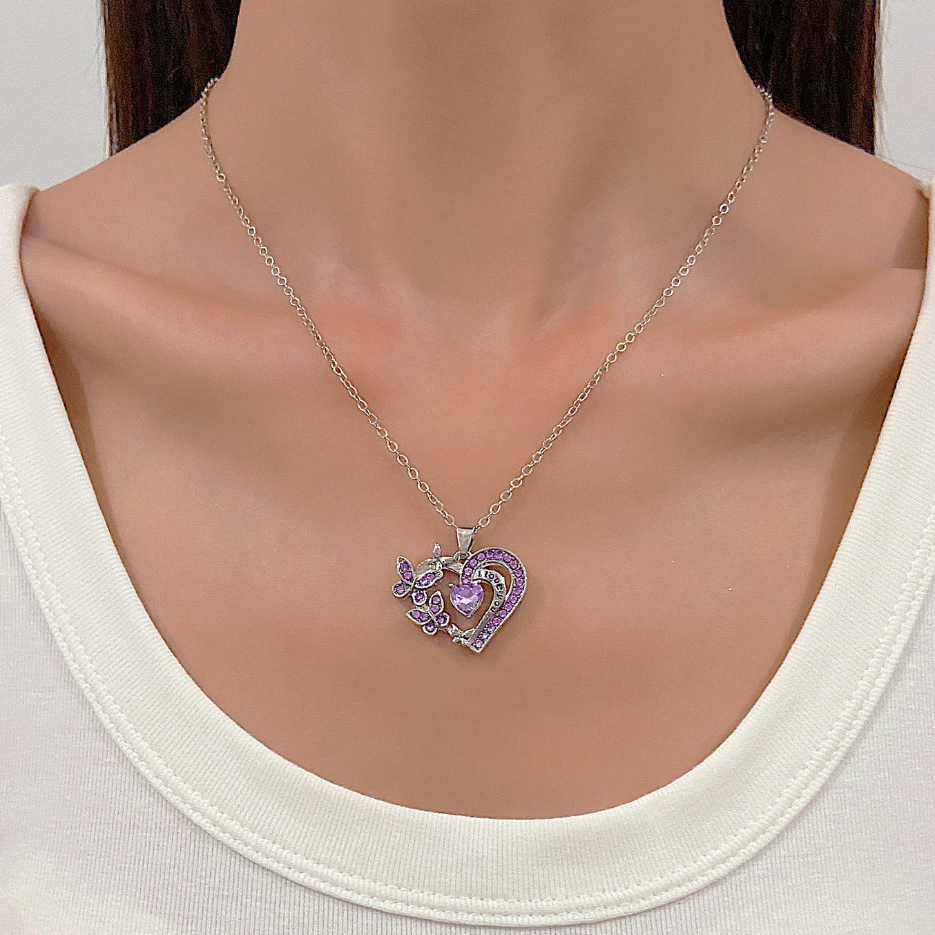 Ins Butterfly Love Necklace With Rhinestones Fashion Jewelry dealsniper-net