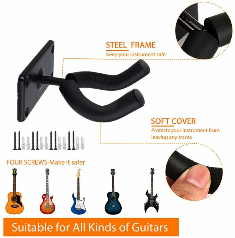 2 PCS Guitar Hangers Wall Mount Arm Instrument Display Holder Padded Hook Rack Home DealSniper.net