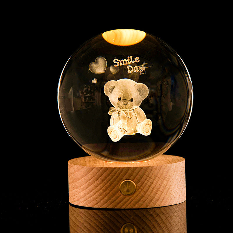 Luminous Galaxy Crystal Ball Decoration 3D Laser Inner Carving Home Decor DealSniper.net Cute Bear 6cm6cm color light connection