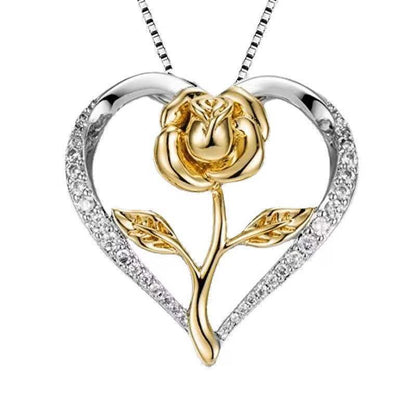 Zircon Heart Rose Silver Necklace For Women Women dealsniper-net Gold Without box