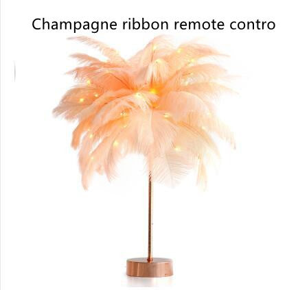 Feather Lamp Nordic Desk Lamp European-Style Night Light Home Decor dealsniper-net Champagne ribbon remote contro