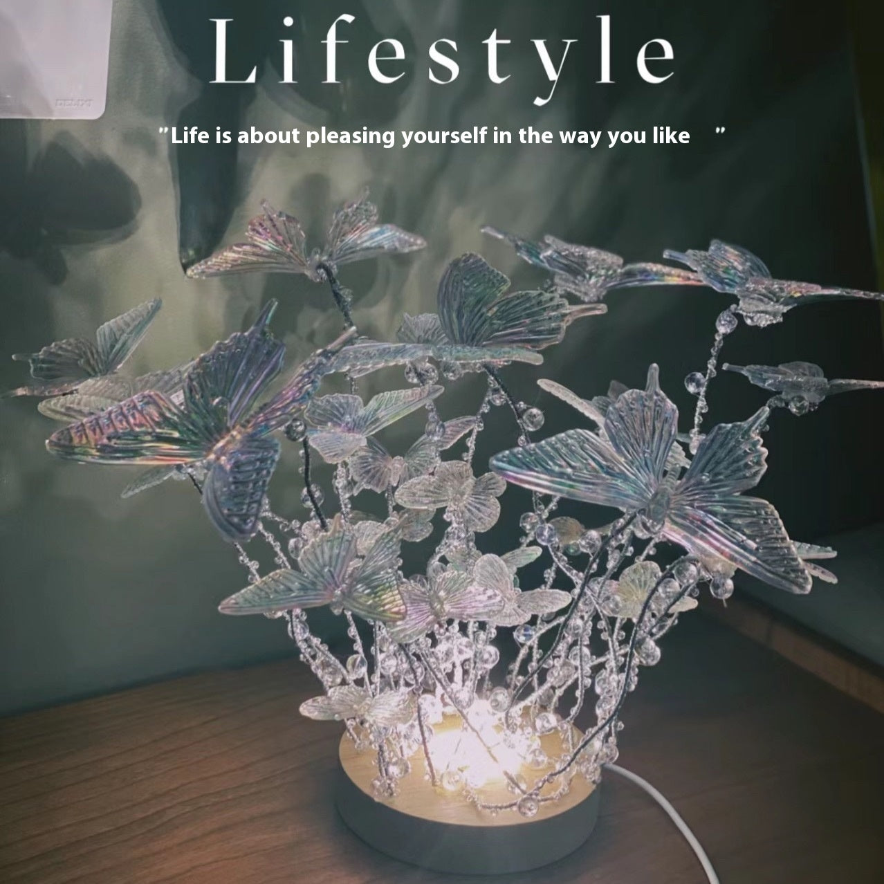 Handmade Diy Butterfly Crystal Small Night Lamp Bedside Ambience Light Home Decor Gym From House