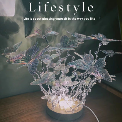 Handmade Diy Butterfly Crystal Small Night Lamp Bedside Ambience Light Home Decor Gym From House
