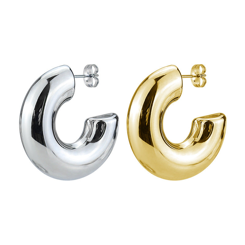 Senior Sense Of Ladies Stainless Steel Hollow Earrings Jewelry dealsniper-net Gold colour