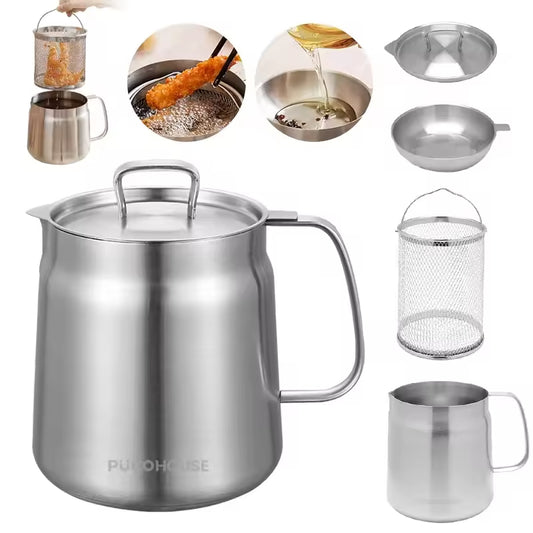 2L Stainless Steel Oil Filter Pot With Fine Mesh Filter Kitchen dealsniper-net Silver 2L
