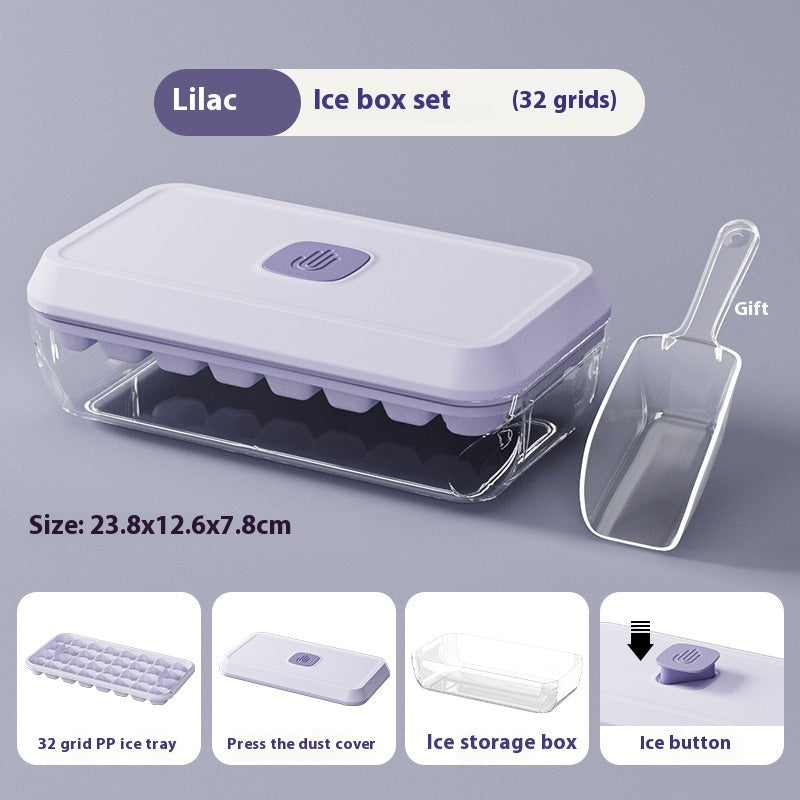 32 Grid Silicone Ice Cube Tray Mould With Lid Shovel Storage Box Kitchen DealSniper.net Lilac Purple Large