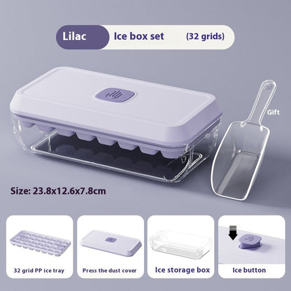 32 Grid Silicone Ice Cube Tray Mould With Lid Shovel Storage Box Kitchen DealSniper.net Lilac Purple Large