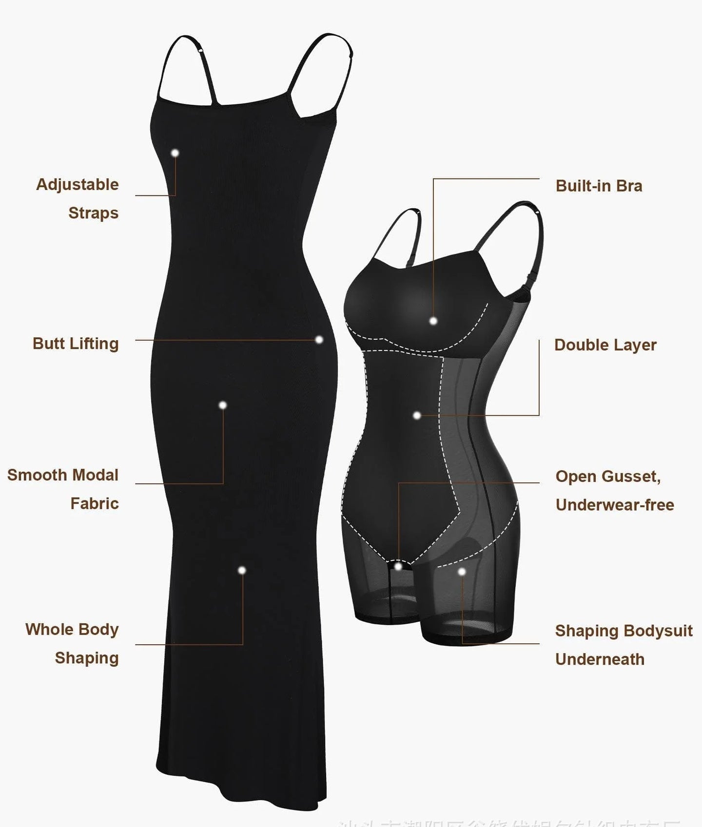 Women's Shapewear Dress Jumpsuit Tummy Tuck Lift Corset Open Crotch Suspender Tight Long Skirt Chest Pad Bodysuit Dress Women dealsniper-net