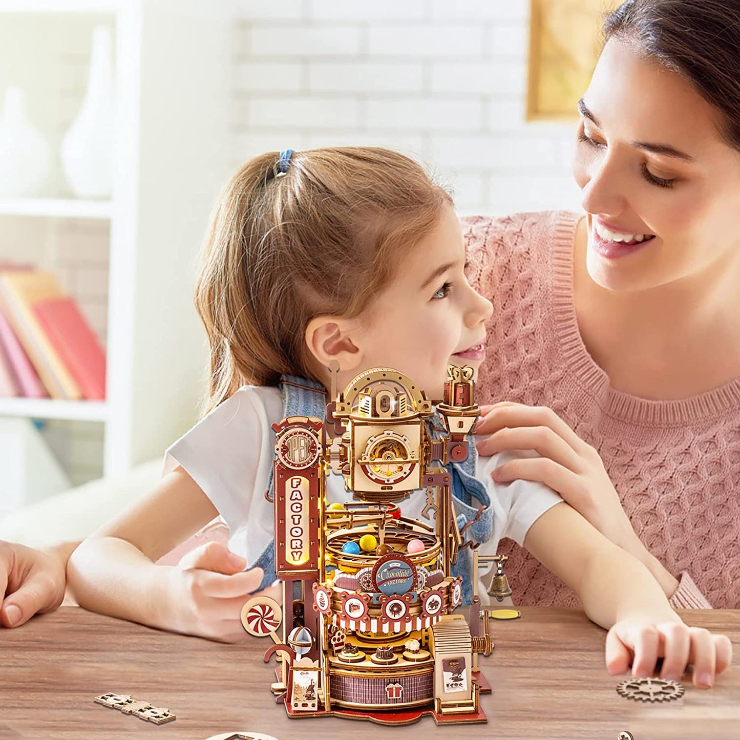 Robotime ROKR Marble Chocolate Factory 3D Wooden Puzzle Games Assembly Model Building Toys For Children Kids Birthday Gift Kids dealsniper-net