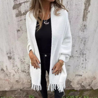 Women's Knitted Batwing Sleeve Cardigan With Tassel Design Women dealsniper-net White 2XL