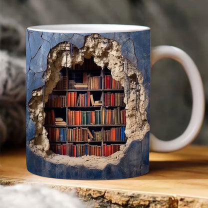3D Bookshelf Mug Creative Ceramic Water Cup With Handle Kitchen DealSniper.net A 9.8x8CM