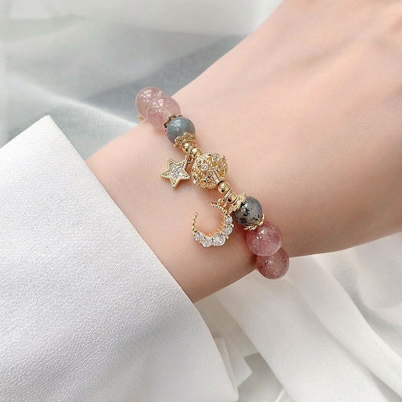 Natural Stone Star And Moon Strawberry Crystal Bracelet Jewelry DealSniper.net