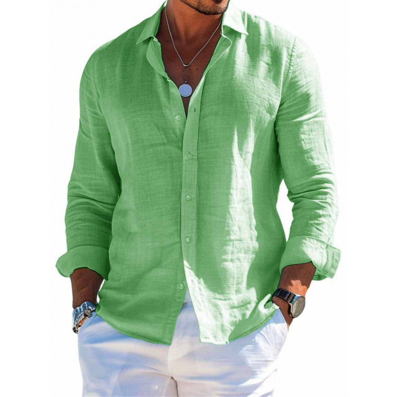 Men's Long Sleeve Shirt Casual Loose Lapel Button Men Gym From House