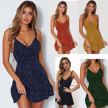 Polka-dot Strappy Dress Women Summer Fashion Beach Sundress Women dealsniper-net