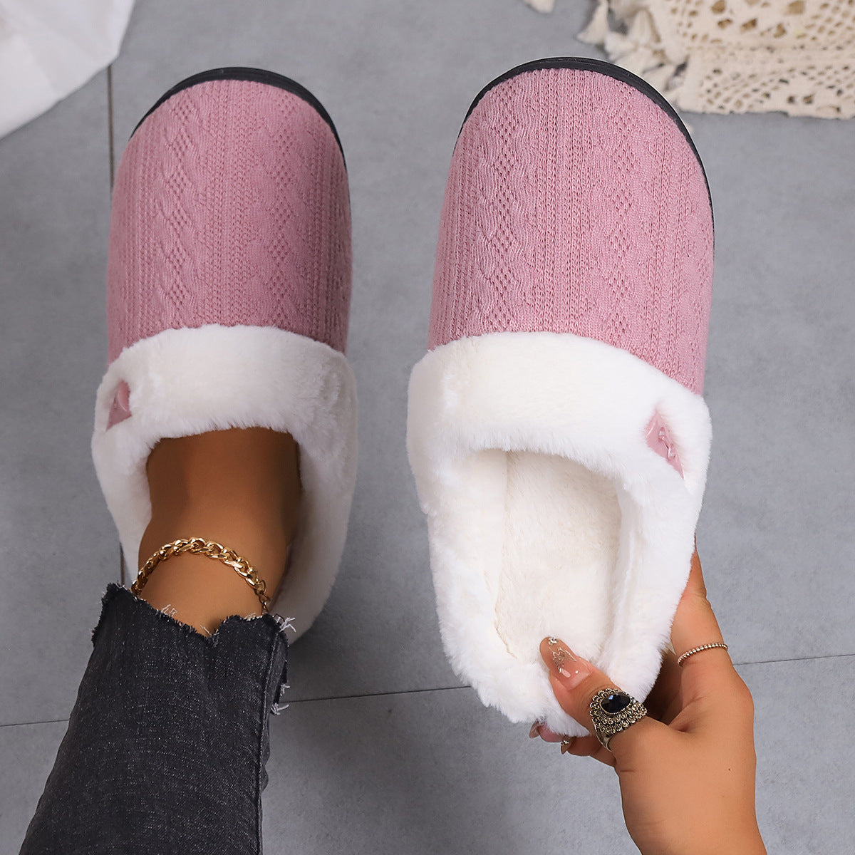 Winter Cotton Slippers Baotou Warm Flat Slippers Home Daily Soft Non-slip Bottom House Shoes Women Men Couple