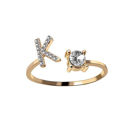 New Design Adjustable 26 Initial Letter Ring Fashion Jewelry For Women Simple Elegant Jewelry Jewelry dealsniper-net 2pcs Gold K