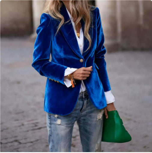 Velvet Lapel Casual Suit Business Fashion Slim Women null Blue L