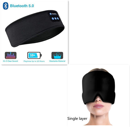 Wireless Bluetooth Sleeping Headphones Headband Thin Soft Elastic Comfortable Music Ear Phones Eye Mask For Side Sleeper Sports Sports DealSniper.net Black set4