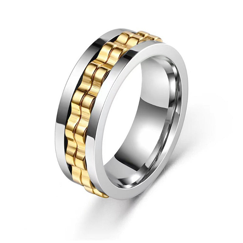 Titanium Spinner Square Texture Ring For Men High Polished Jewelry dealsniper-net Gold No 10